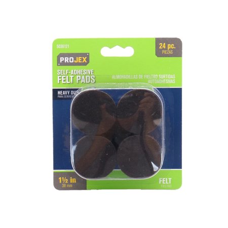 PROJEX Felt Self Adhesive Protective Pad Brown Round 1-1/2 in. W 16 pk, 16PK P0112